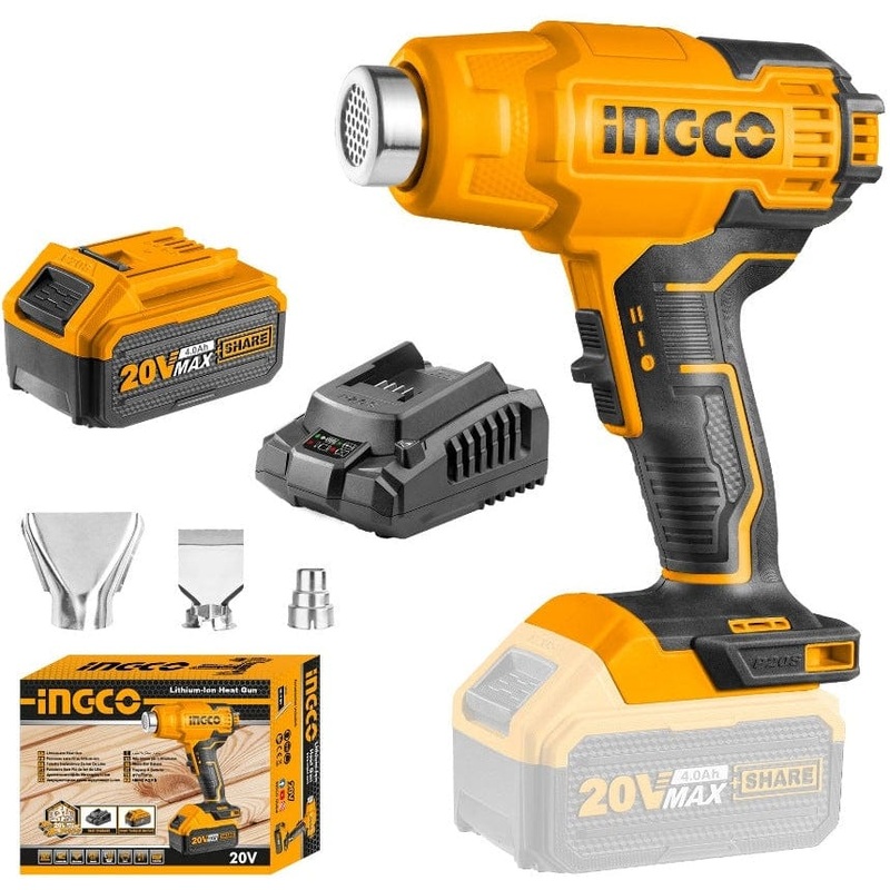 Ingco Lithium-Ion Cordless Heat Gun with 20V 4.0Ah & Charger – HGLI20025