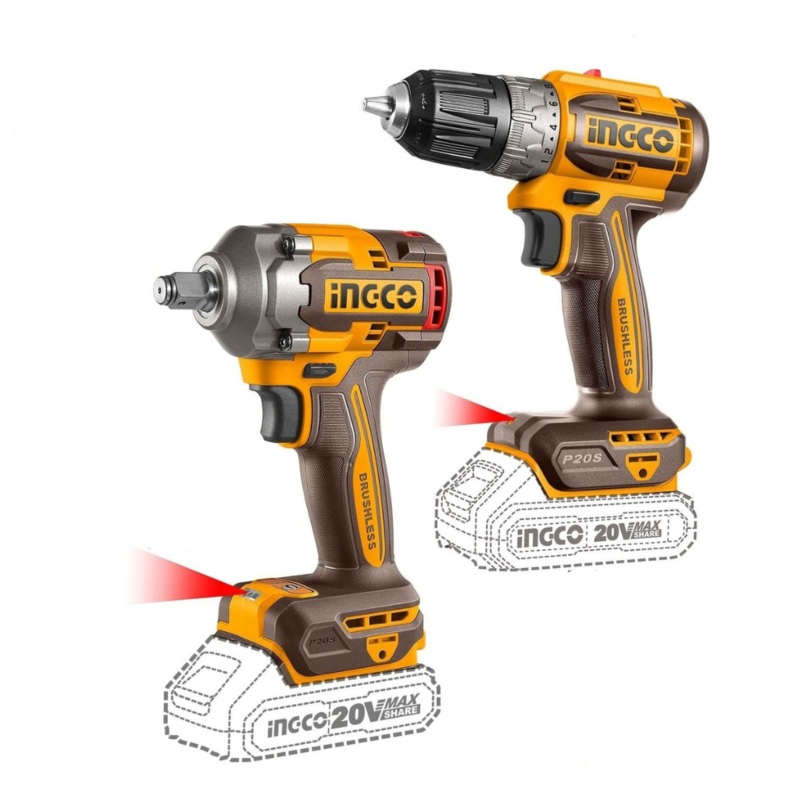 Ingco 20V Lithium-Ion Cordless Drill & Impact Wrench Set  CKLI20271