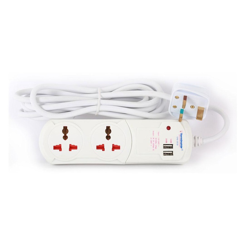 Terminator 2-Way Universal Power Extension Socket with USB – TPB 12U2I