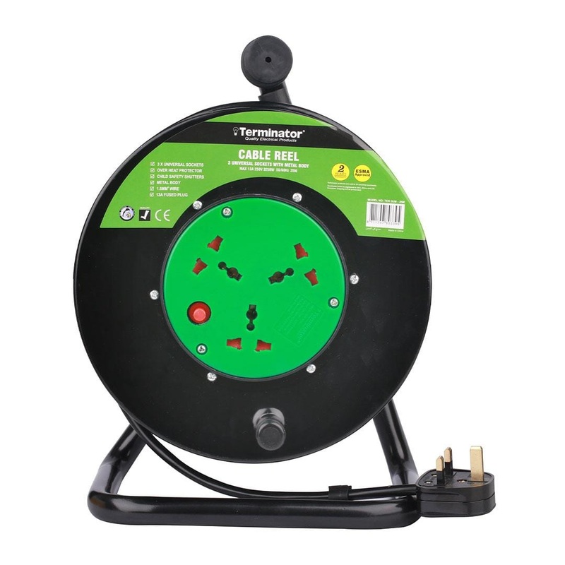 Terminator 3-Way Universal Extension Reel Socket with Heat Protector 25M – TER 3UM-25M