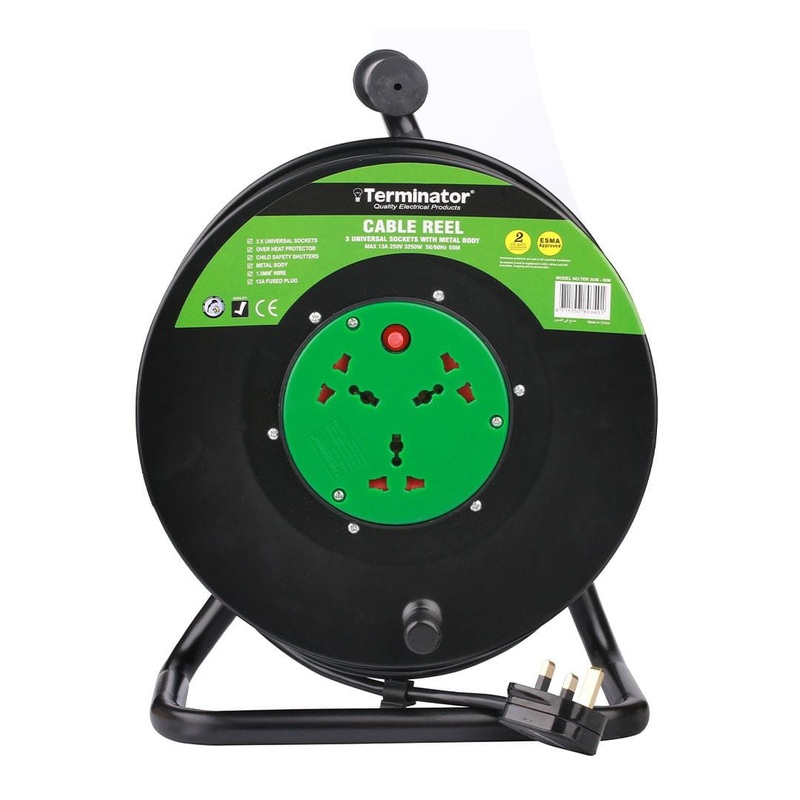 Terminator 3-Way Universal Extension Reel Socket with Heat Protector 50M – TER 3UM-50M