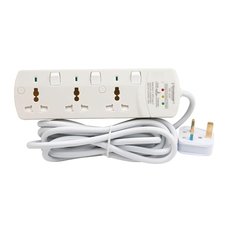 Terminator 3-Way Universal Power Extension Socket with Surge Protection – TPB 3ASP-3M