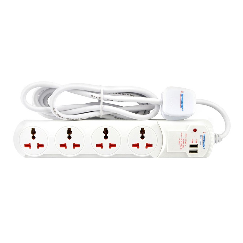 Terminator 4-Way Universal Power Extension Socket with USB – TPB 14U2I