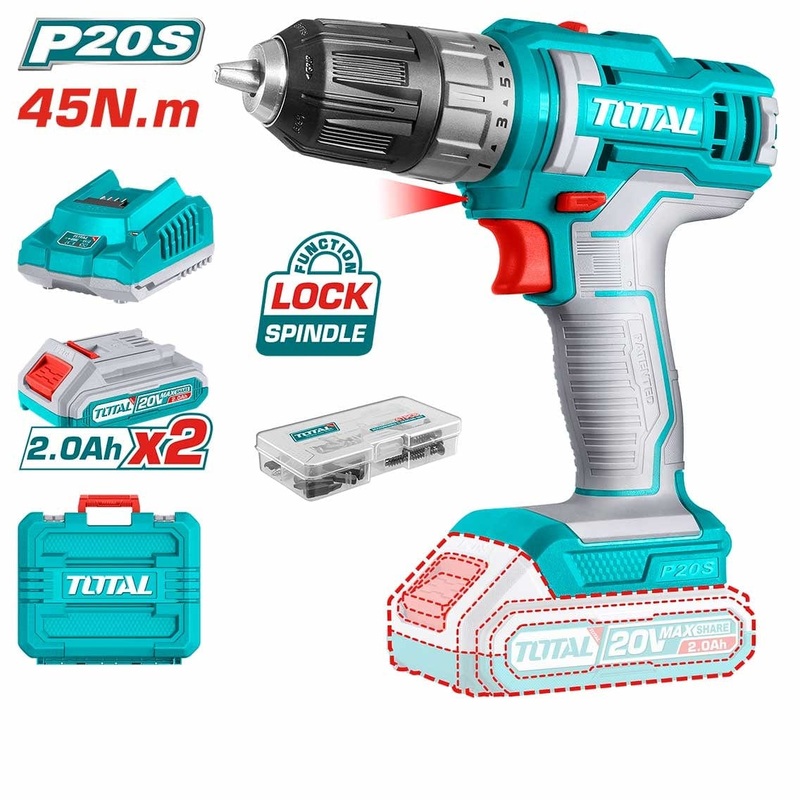 Total Lithium-Ion Cordless Drill 20V with Two Batteries – TDLI20668