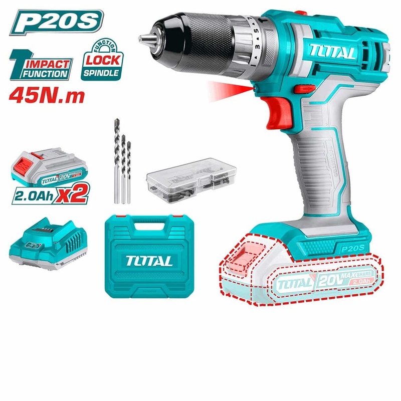 Total Lithium-Ion Impact Cordless Drill 20V with Two Batteries – TIDLI201452
