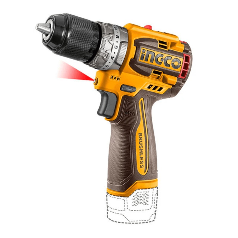 Ingco 16V Lithium-Ion Cordless Drill with Brushless Motor & 2 Batteries  CDLI16682