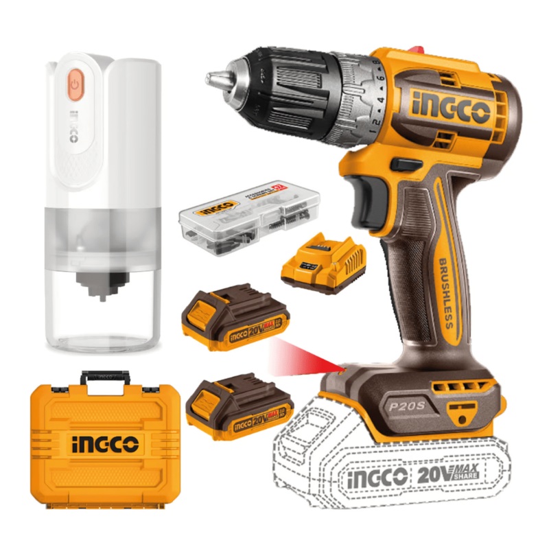 Ingco 20V Lithium-Ion Brushless Cordless Drill & Coffee Grinder Combo Kit  COSLI240315