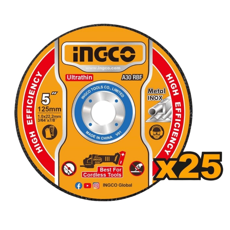 Ingco 25-Pieces Ultra-thin Metal Cutting Disc Set 125mm x 1.0mm – MCD1012525