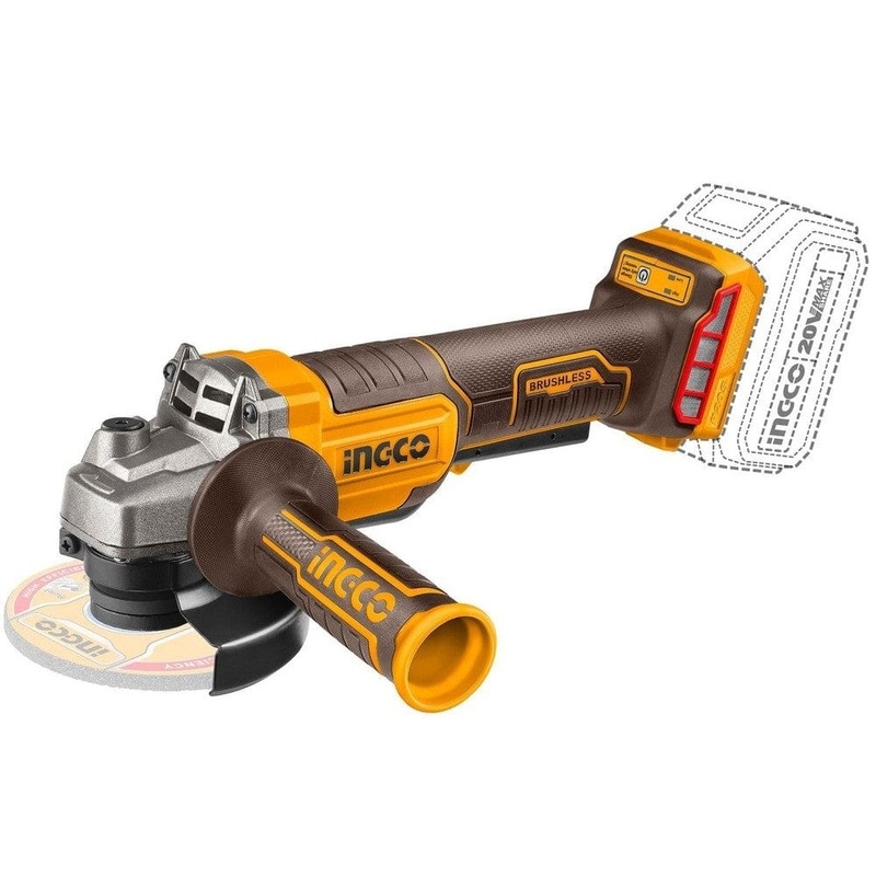 Ingco 4.5/115mm Lithium-Ion Cordless Angle Grinder 20V with Brushless Motor  CAGLI211542