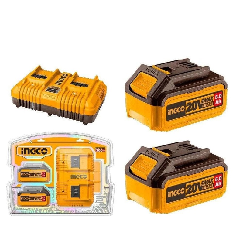 Ingco Two Pieces 20V 5.0Ah Lithium-Ion Battery Pack & Charger Kit  FBCPK2425
