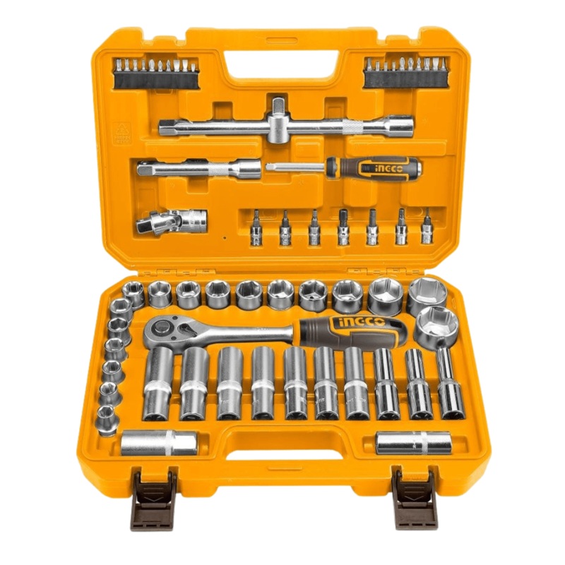 Ingco 62-Piece 1/2 Socket Set with Ratchet and Extension Bars  HKTS12602