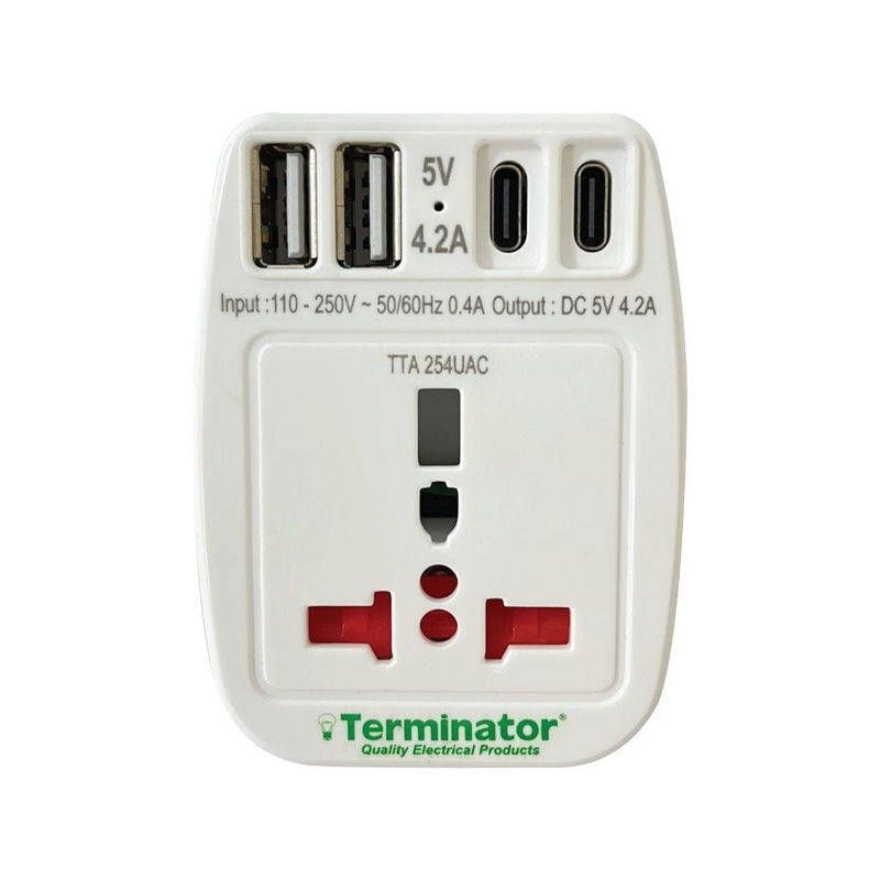 Terminator Multipin Universal Travel Adaptor With 4 USB – TTA 254UAC