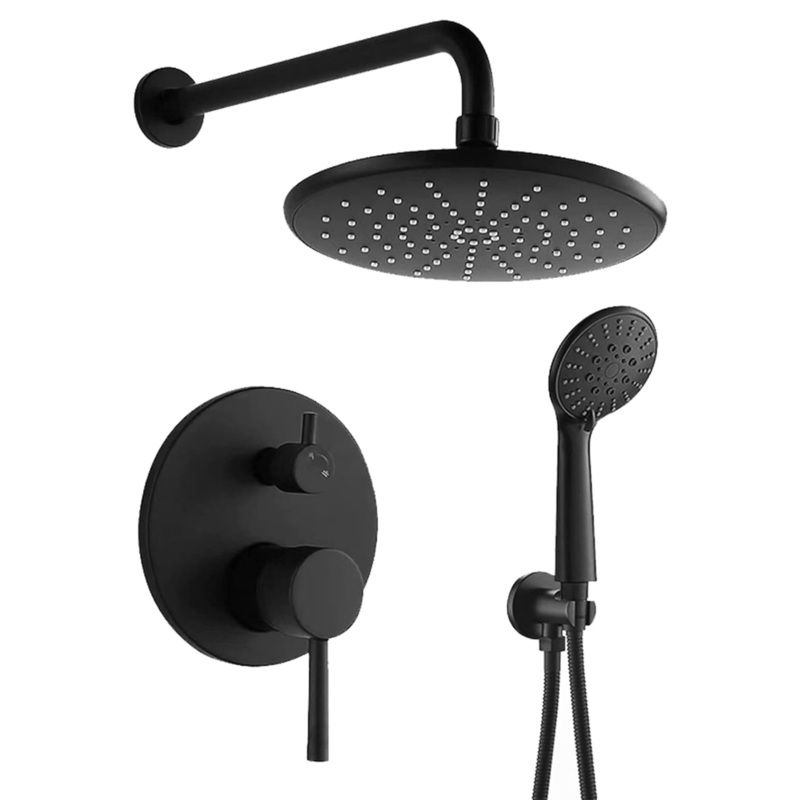 Bathroom Concealed Wall Mounted Two- Function Round Overhead Rain Shower Set Chrome/Matte Black – RS-9008 & RS-9008B