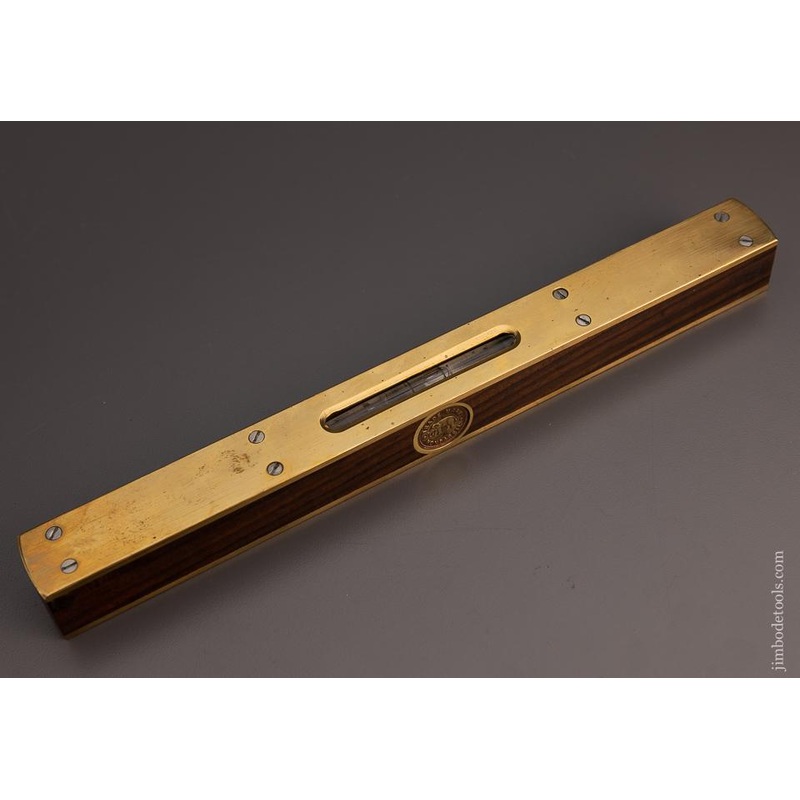Stunning Rosewood and Brass 12 inch Level with Inlaid Medallion by TYZACK – 97729