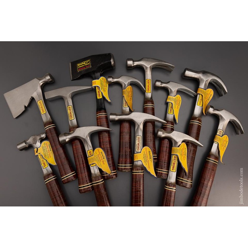 Unprecedented Comprehensive Set of 12 ESTWING Leather Grip Hammers New Old Stock – EXCELSIOR 99102 – AS OF JULY 3