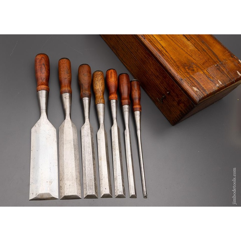 Rare Set of 7 G.E. WOOD EVERLASTING Chisels Pre-Stanley in Original Box! – 99545 – AS OF AUG 28