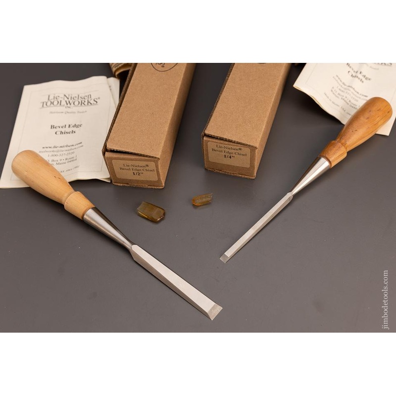 2 LIE NIELSEN Bevel Edge Chisels 1/4 and 1/2 Inch Mint in Boxes ( 1/2 is Out of Stock @ Lie Nielsen ) – 99894