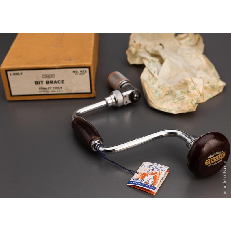 10 Inch STANLEY No. 923 Bit Brace Mint in Box with Tag and Decal – 100753