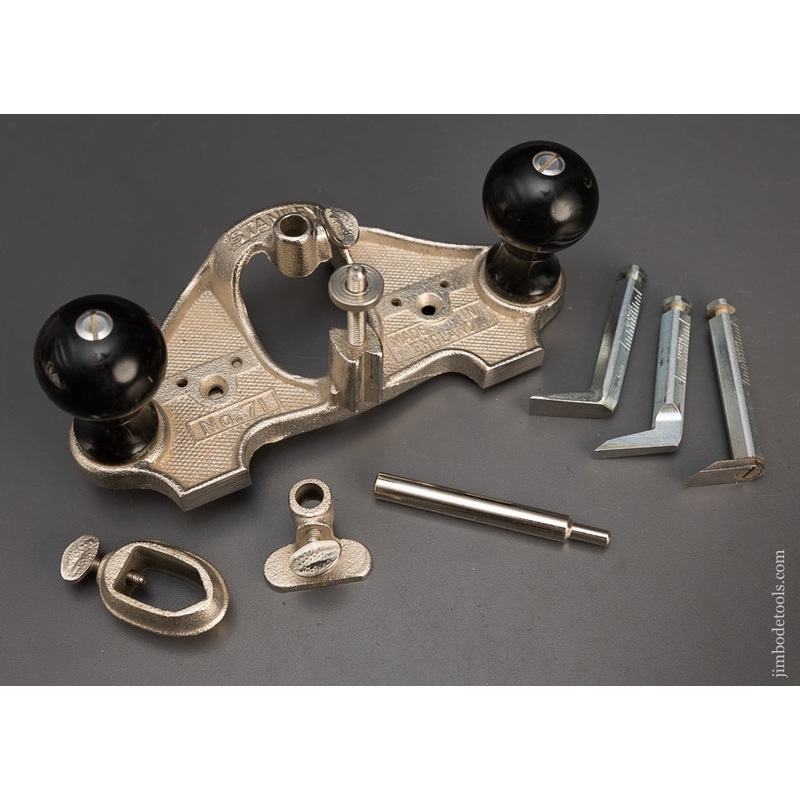 100% Complete & Mint STANLEY No. 71 Router Plane with Fence & All 3 Cutters – 115498