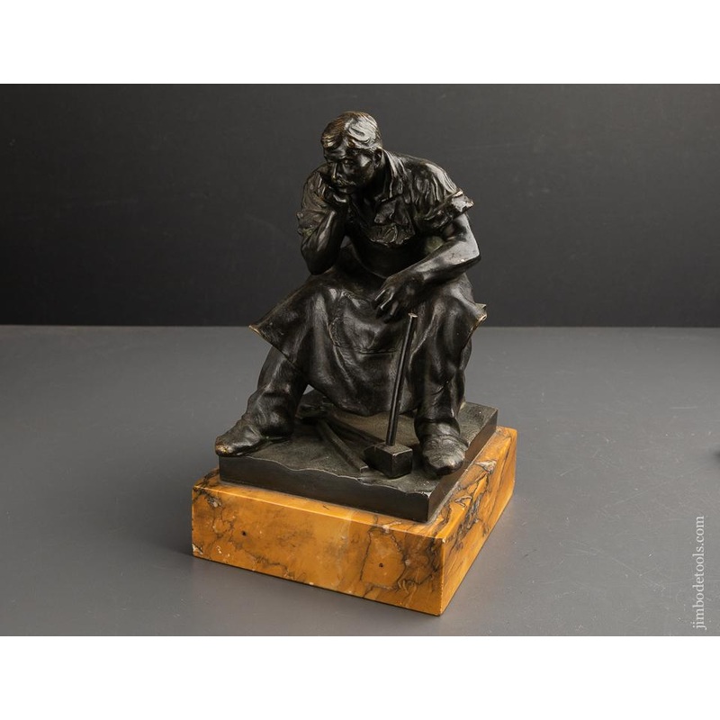 Spectacular! Signed Bronze of a Blacksmith Sitting Atop His Anvil by GOLDSCHEIDER Austria 1845-97 – EXCELSIOR 92209 – AS OF MAR 17