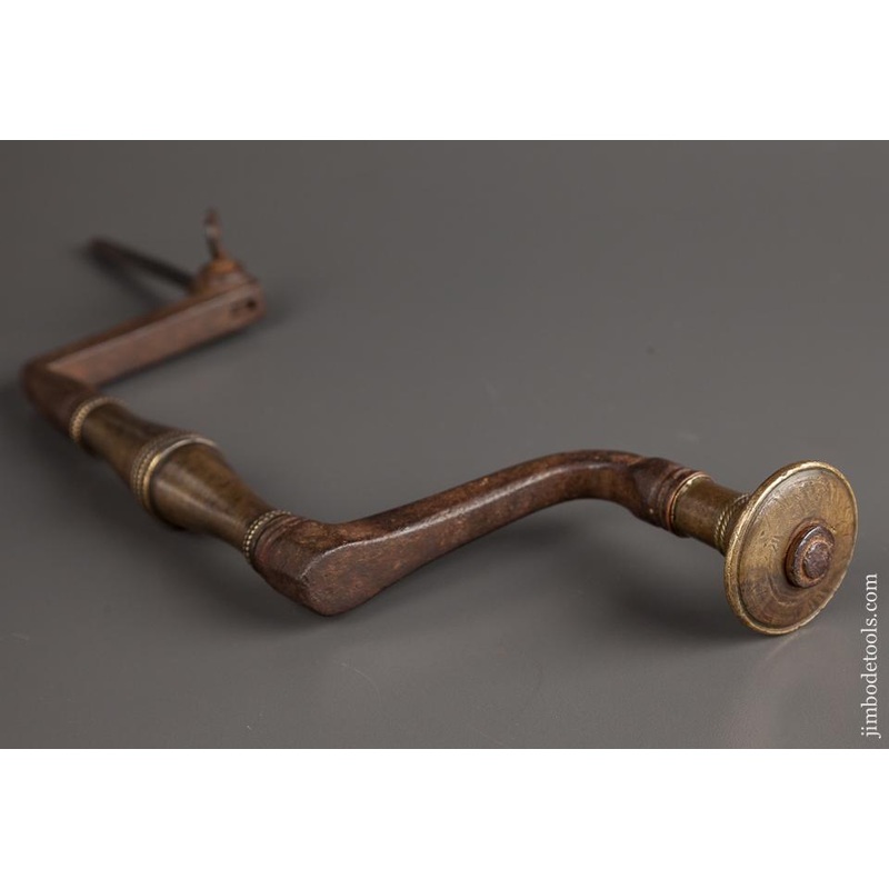 18th Century Brass and Iron Bit Brace with Beaded Knurling and Rope Knurling * EXCELSIOR 78225