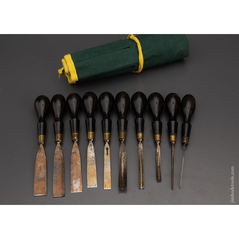 Spectacular Ebony Handled MARPLES Carving Tool Set of 10 Mint – 102718 – AS OF APR 15