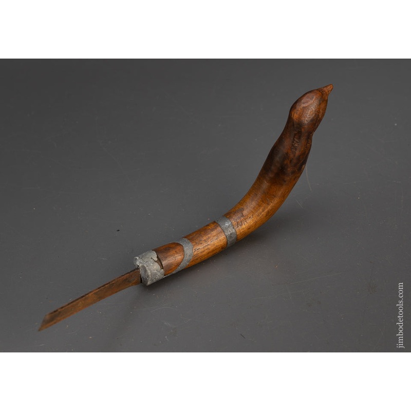 Spectacular Hand Carved Bird Crooked Knife with Pewter Inlay from Maine – 115668