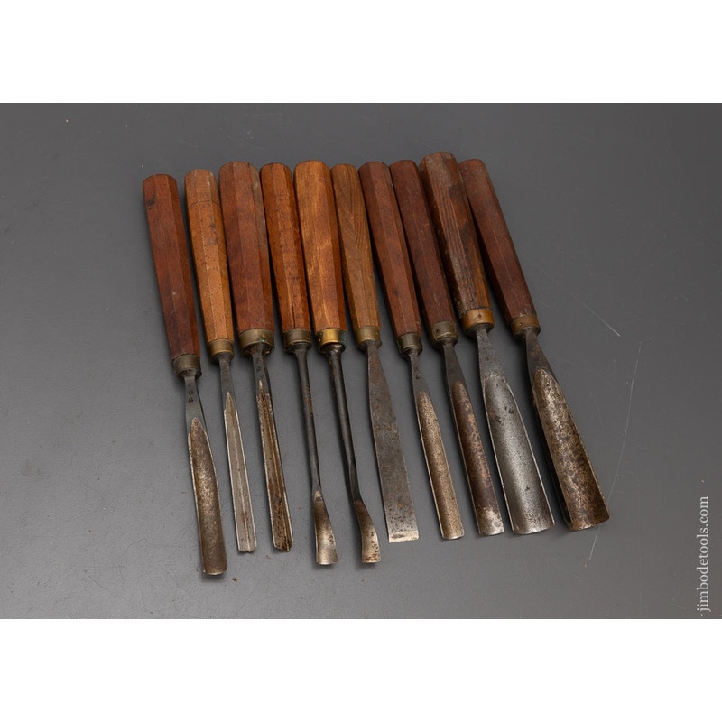 Set of 10 Large Size Carving Chisels Gouges EDROI GERMANY – 115691