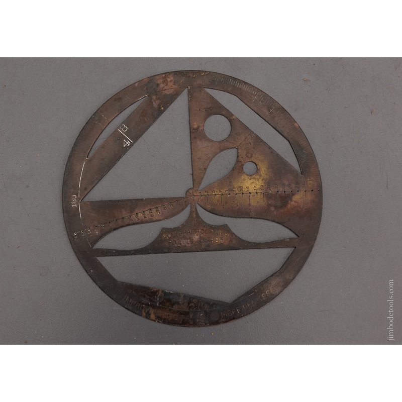 1885 POLYGRAPH CO PHILADELPHIA 4 3/4 inch Brass Drawing Draughting Design Template – 104354