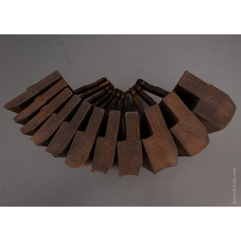 Working Set of 11 Hollow & Round Moulding Planes by W.J. ARMOUR from MOSELEY & SONS PIMLICO – 105026