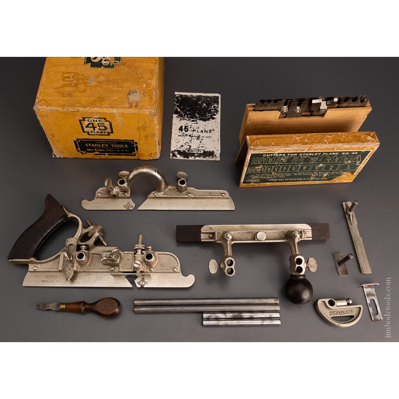100% Complete & Fine SWEETHEART STANLEY No. 45 Combination Plow Plane in Original Box – 105684