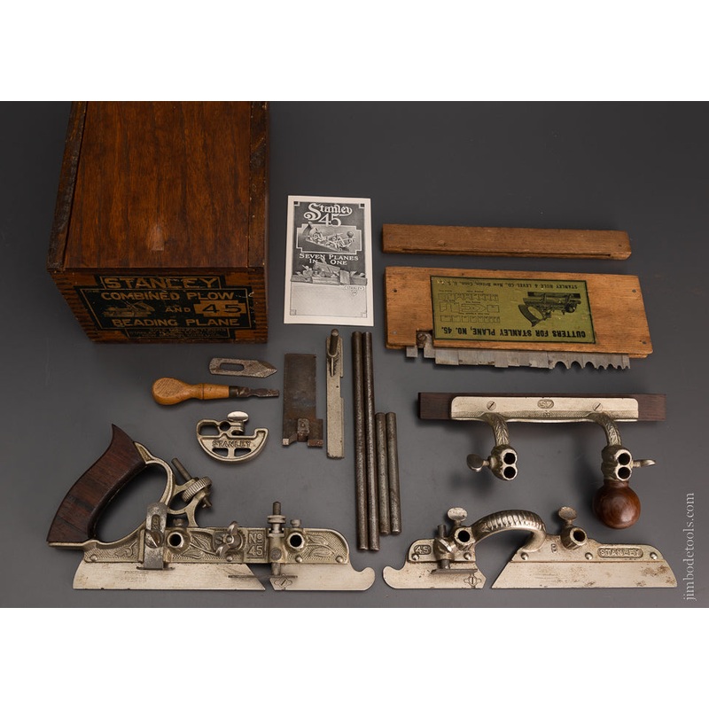 100% Complete STANLEY No. 45 Combination Plow Plane Near Mint in Box – 103986