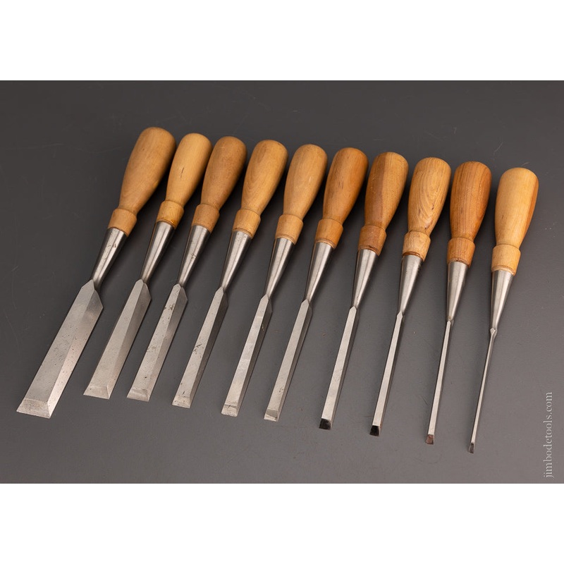 Set of 10 LIE NIELSEN Bevel Edge Chisels Including 3 Discontinued Sizes – 105442