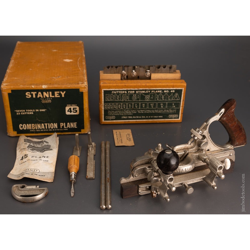 STANLEY No. 45 Combination Plow Plane in Box 100% Complete Near Mint – 103928