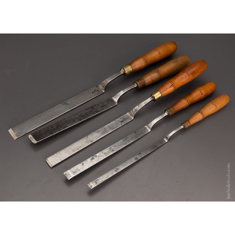 Set of 5 BUCK BROS. Crank Neck Offset Paring Chisels – 105520