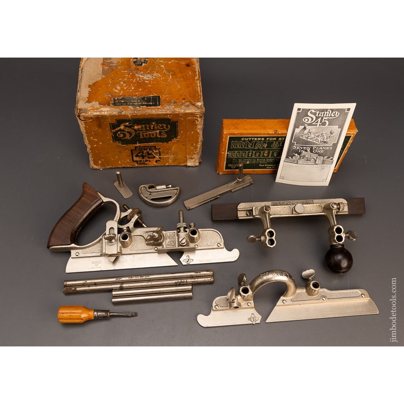100% Complete STANLEY No. 45 SWEETHEART Combination Plane Near Mint in Original Box – 116033 –