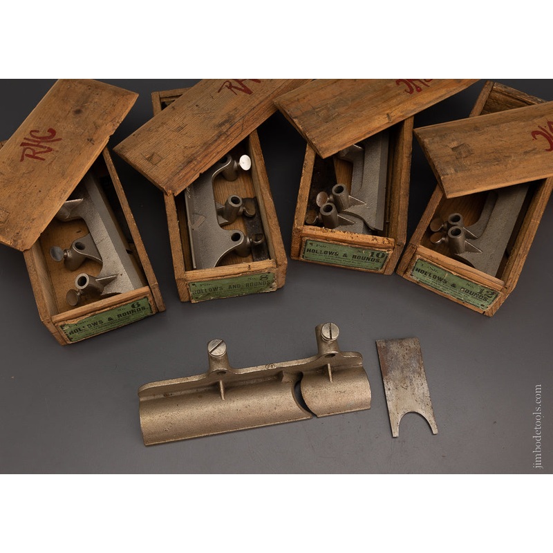 Rare Complete Set of Hollow & Round Bottoms for STANLEY No. 45 Plow Plane with Custom Boxes – 105993 – AS OF JAN 1