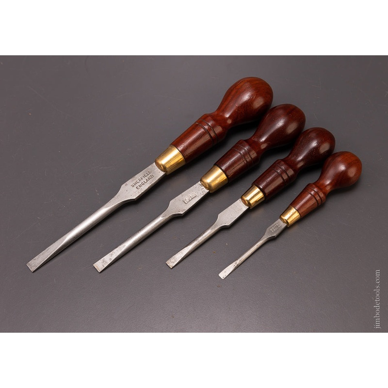 Set of 4 New Old Stock Rosewood Screwdrivers SHEFFIELD ENGLAND – 107251