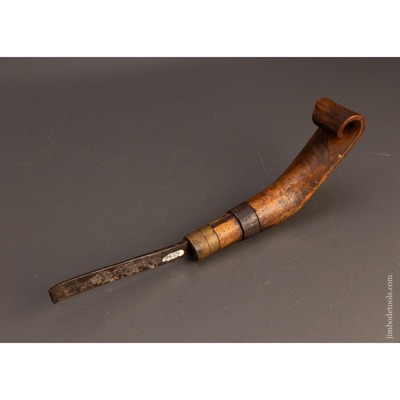 Stunning Iron & Brass Hooped Fiddleback Native American Crooked Knife – 116168