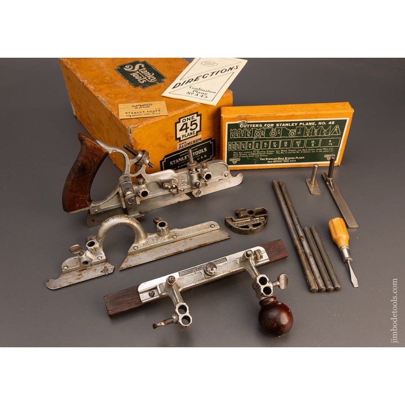 Very Rare & 100% Complete SWEETHEART STANLEY No. A45 ALUMINUM Combination Plow Plane in Original Box – 113651 –