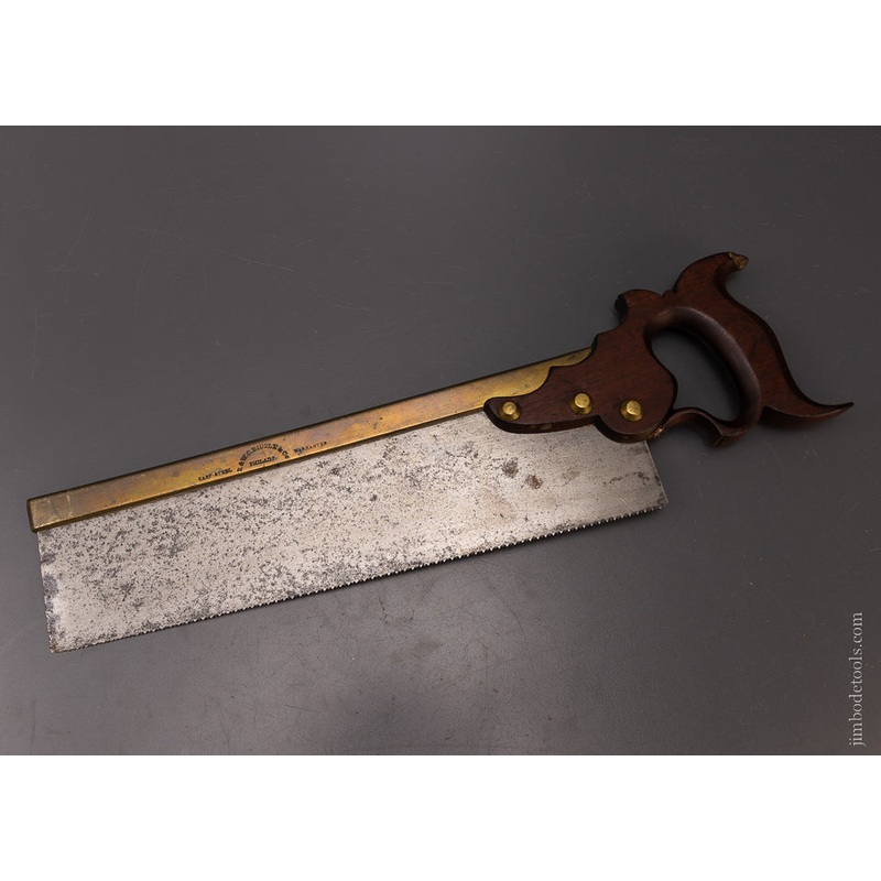 R. & W. C. BIDDLE & CO. PHILADA Triple Cove Conical Nut Brass Back Saw with Mahogany Handle – 107953