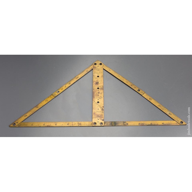 Rare! ROE’s Patent July 1, 1890 Brass Combination Tool Square, Rule, Protractor * 80229