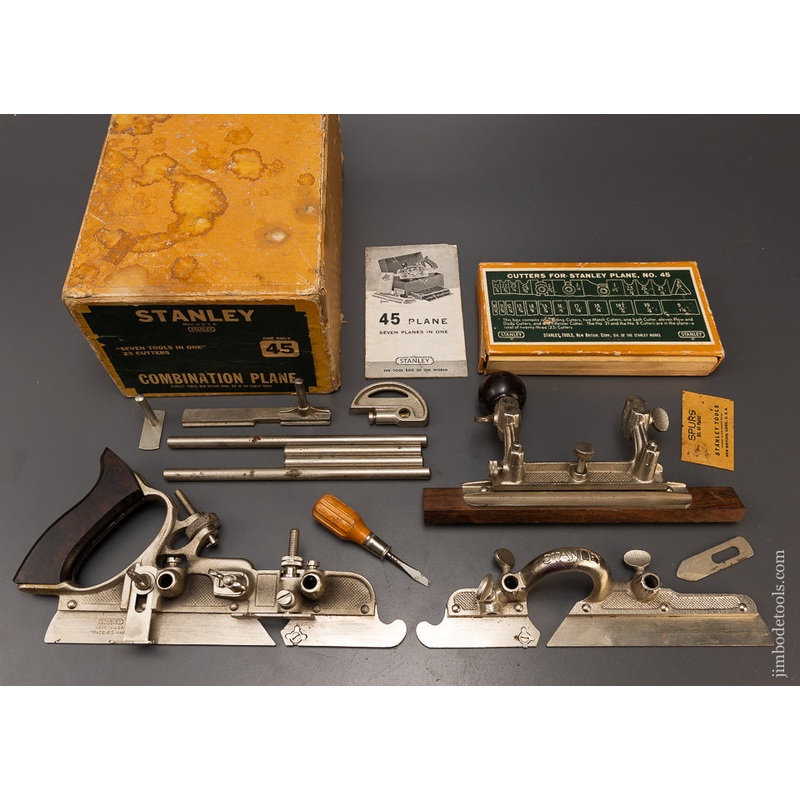 100% Complete, Mint, Unused STANLEY No. 45 Combination Plow Plane in Original Box – 108282