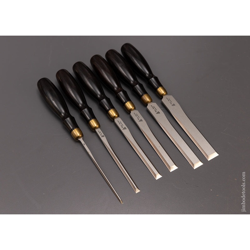 Stunning Set of 6 BLUE SPRUCE TOOL WORKS Cocobolo Handled Dovetail Chisels – 108145 – AS OF JULY 16