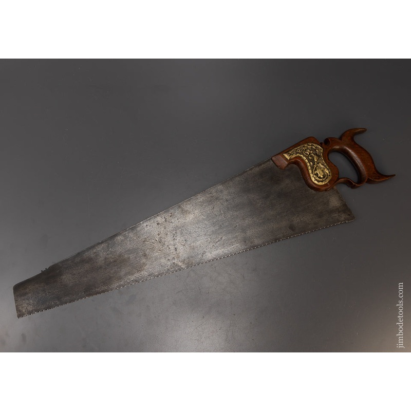 Spectacular English Hand Saw with Heavy Ornate Brass Escutcheon & Dual Nibs – EXCELSIOR 108343