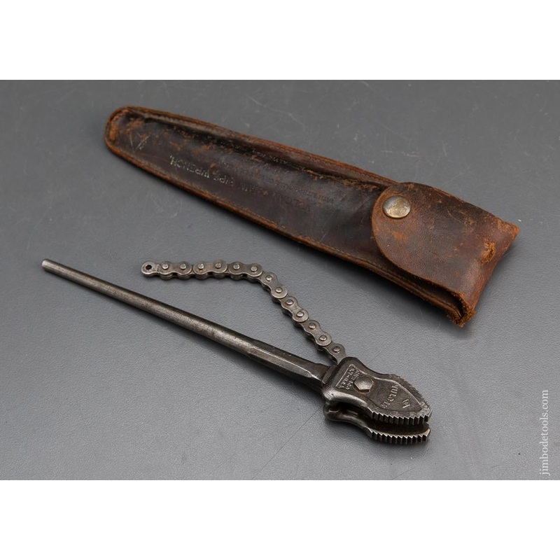 VERY RARE Salesman’s Sample Seven inch BROCK Patent December 13, 1881 WILLIAMS & CO Vulcan Chain Pipe Wrench in ORIGINAL Leather Pouch — 94045