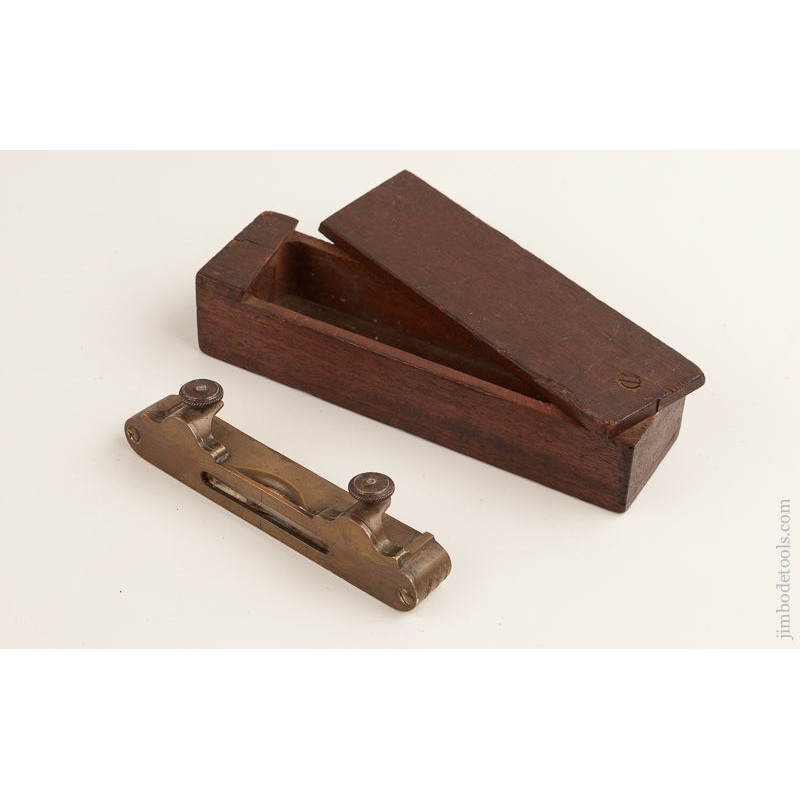 Unusual! Five inch Heavy Brass Square Attach Level in Mahogany Box – 74618U
