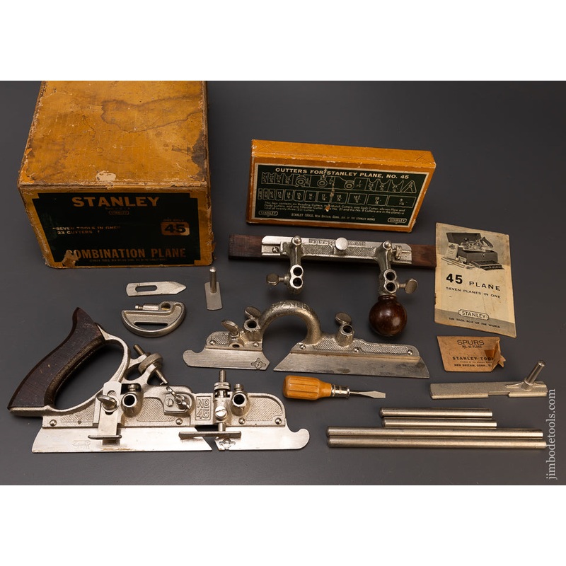 100% Complete STANLEY No. 45 Combination Plow Plane in Box – 108885
