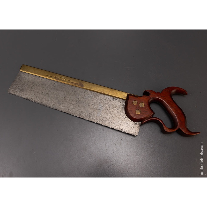 Rare & Early Double Eagle JOHNSON & CONAWAY PHILADA Spring Steel Brass Back Tenon Saw – 108793