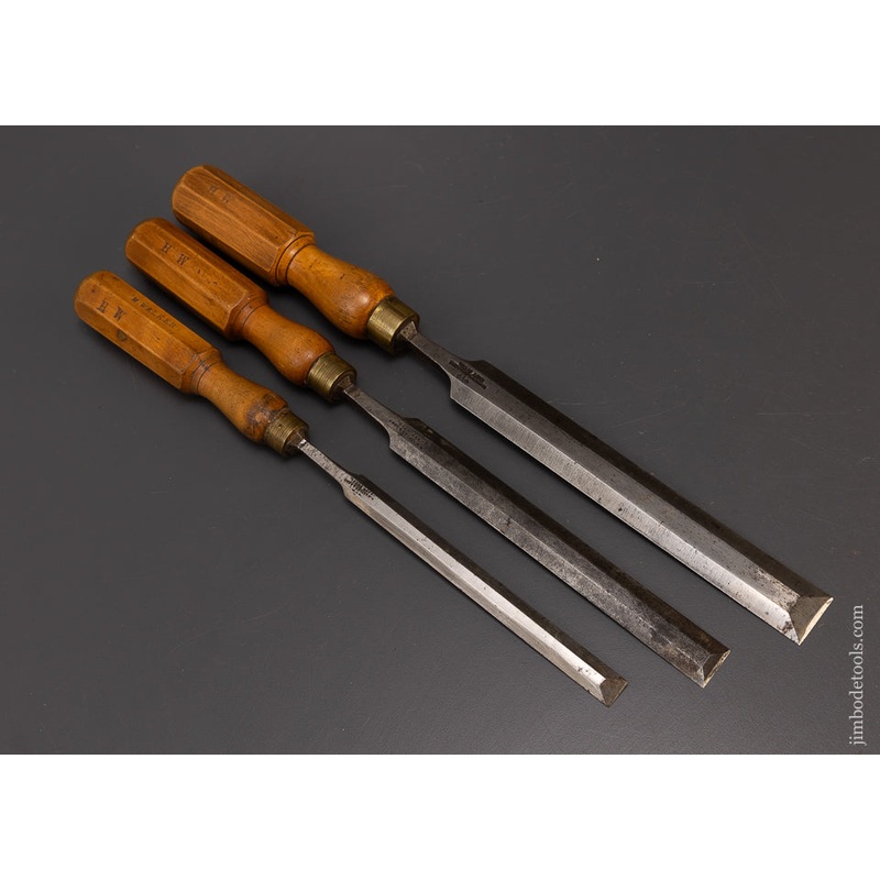 Sweet Set of 3 Boxwood Handle Paring Chisels by WM. MARPLES – 109004